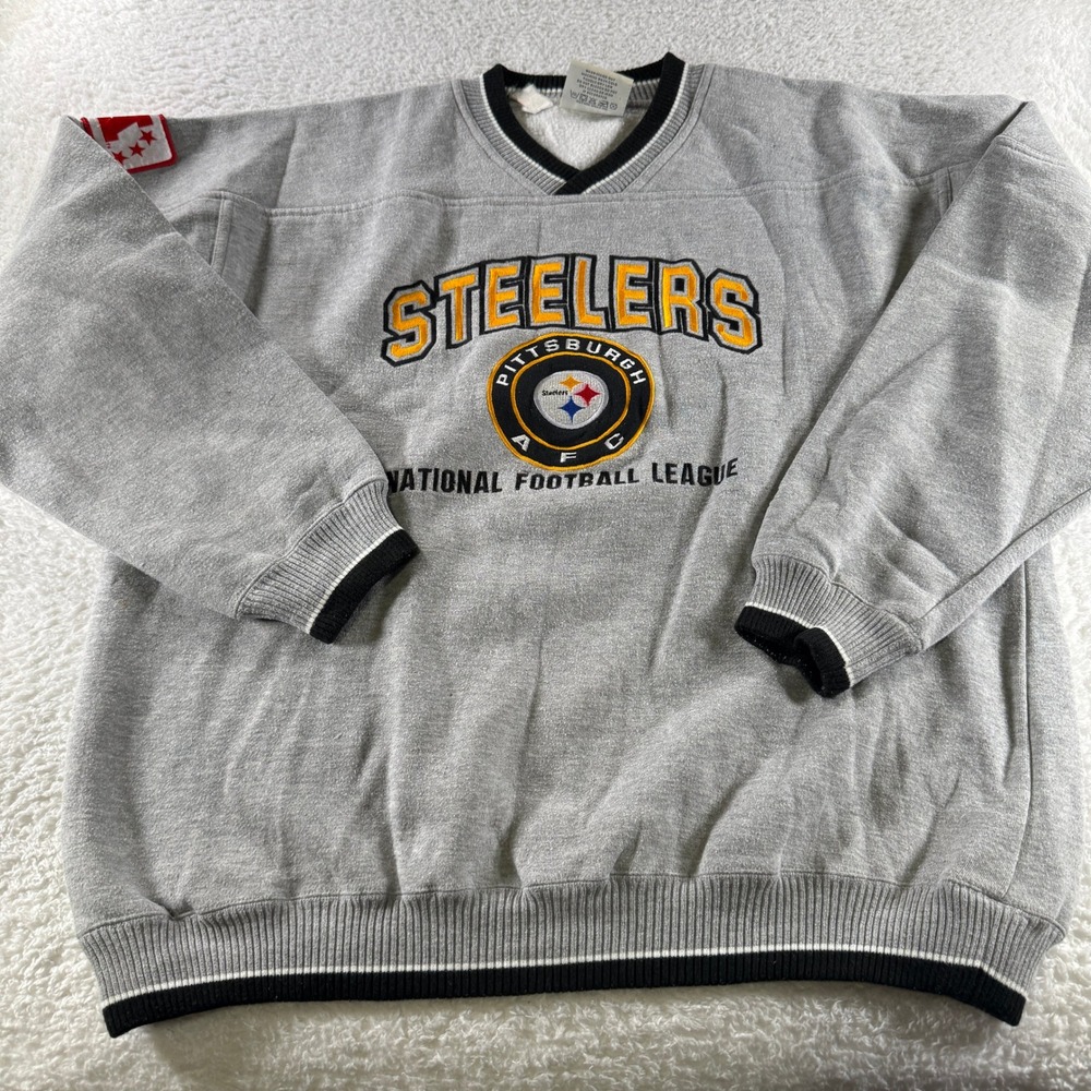 Vintage 90s Men's Large Lee Sport Pittsburgh Steelers Sweatshirt Patch Gray